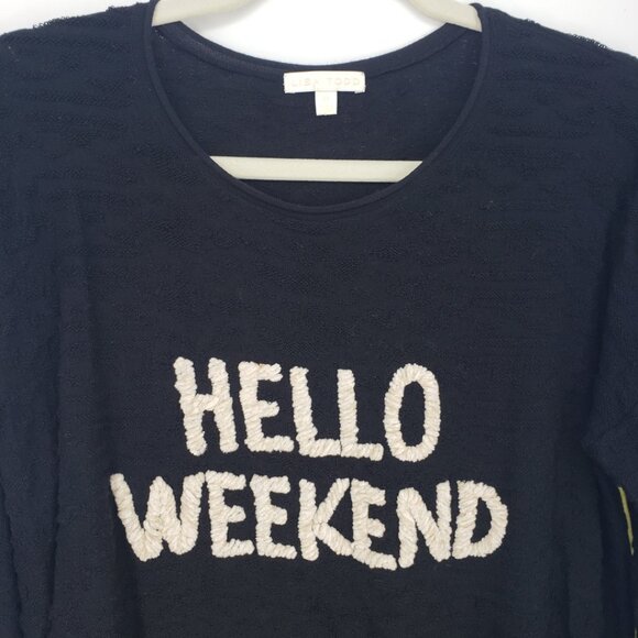 Lisa Todd Hello Weekend Pullover Sweater M Womens Chenille Embroidered Black - Picture 7 of 10